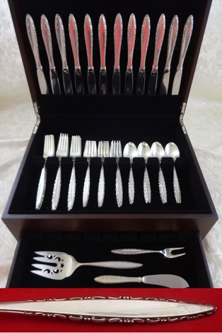 Lace Point by Lunt Sterling Silver Flatware Set for 12 Service 51 Pieces